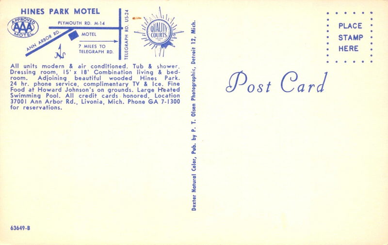 Hines Park Motel - Postcard